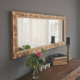 Hanah Home Espejo de Madera Maciza de Pino Nogal Z11050ES
